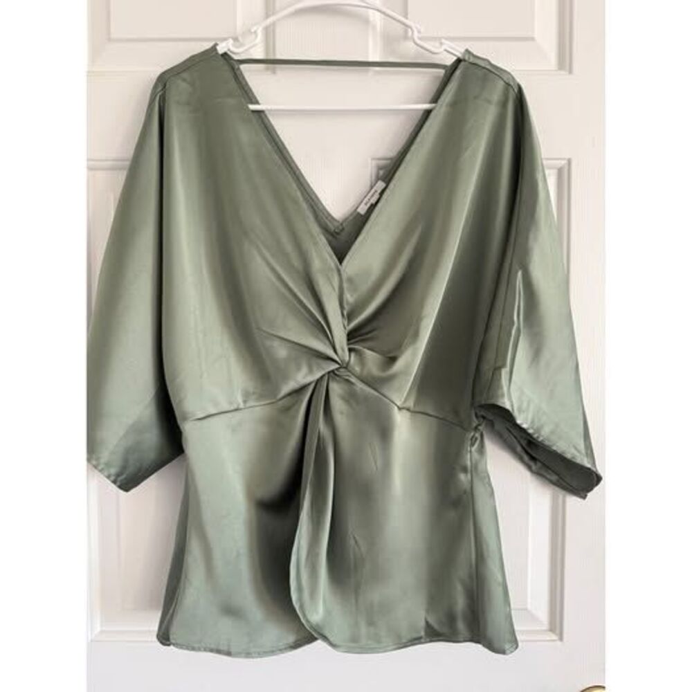 114. Pleione Sage green twist front blouse